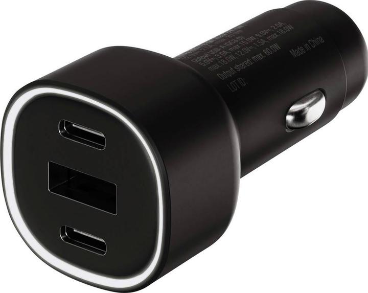 Vivanco Dreifach USB PD Kfz Schnellladegeraet, 60W, 2x USB C und 1x USB A, schwarz