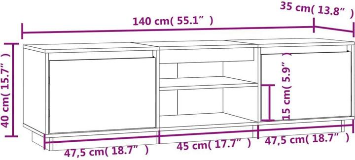 Produktbild VidaXL TV-Schrank Weiss 140x35x40 cm Massivholz Kiefer,Farbe (140 x 35 x 40 cm)