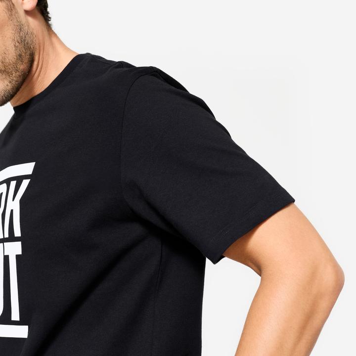 Image du produit Domyos T-shirt de fitness regular en coton homme, noir ultra (XL)