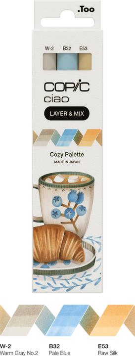 Actual product image Copic CIAO - Brand (Cozy Palette. B-32 Pale Blue, E-53 Raw Silk, W-2 Warm Gra, 6 mm, 3 x)