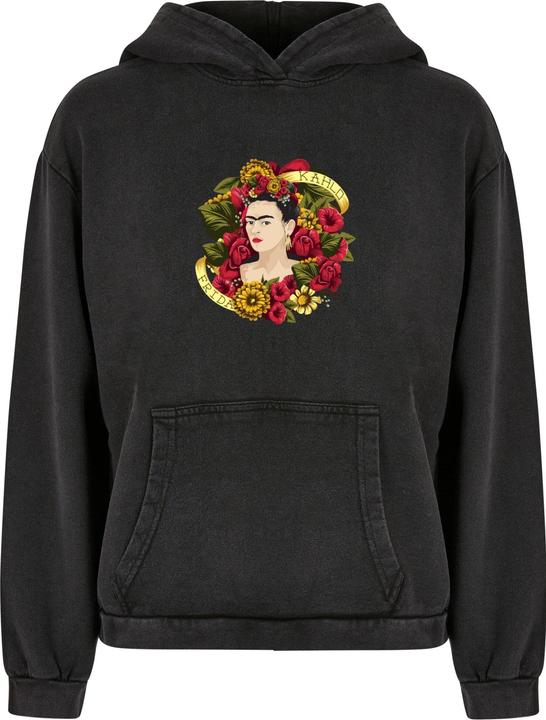 Merchcode Ladies Frida Kahlo - Much flowers Acid Washed Oversize Hoody - 178001