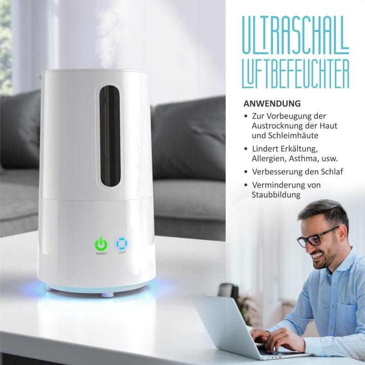Produktbild Arendo Luftbefeuchter, 3 l Wassertank, Ultraschall, mit Aroma Reservoir, Regulierung der Nebelstärke (25 m²)