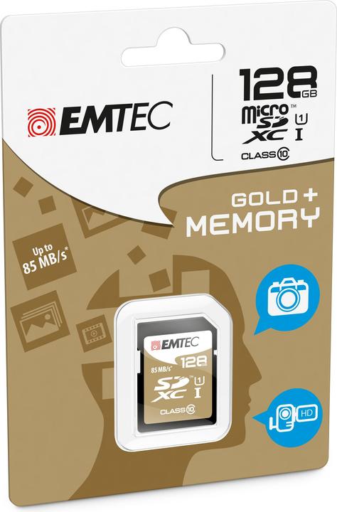 Actual product image Emtec SDXC 128GB Class10 Gold + (128 GB, SDXC, U1, UHS-I)