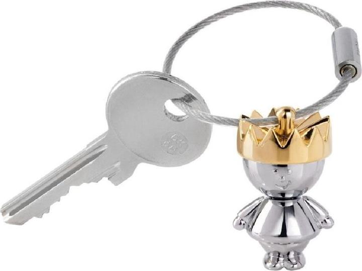 Troika LITTLE KING Schlüsselanhänger König mit goldener Krone, glänzend grau/gold