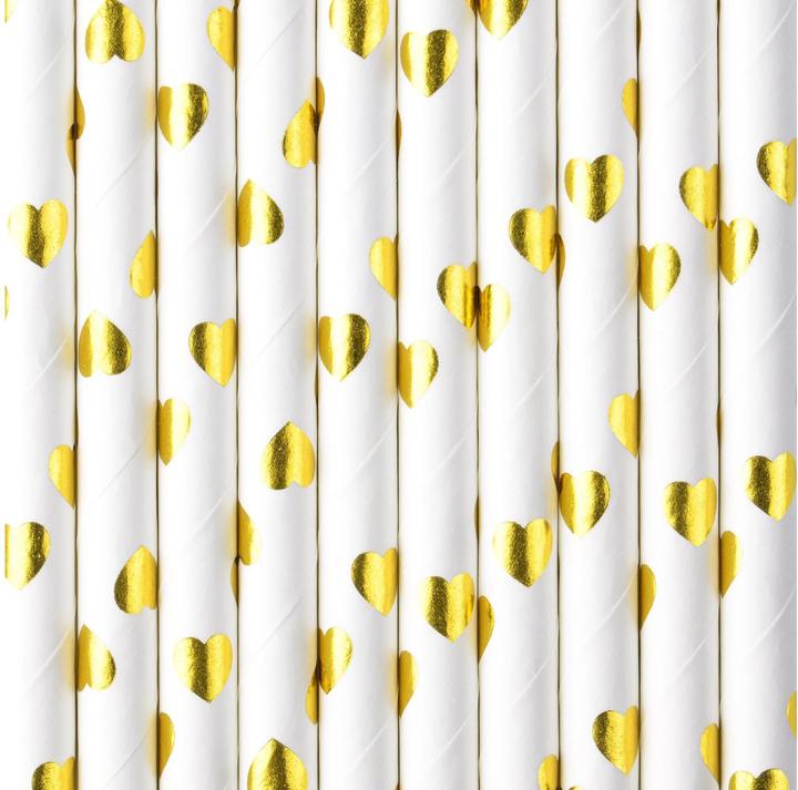 Image du produit Partydeco Paille en papier - Coeurs Or (10p.) (10 x)