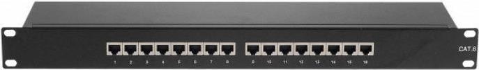 Tecline Patch panel, Cat. 6, 16 porte, STP, 1 U, 48.30cm (19"), nero Patch panel Cat 6 con 16 porte