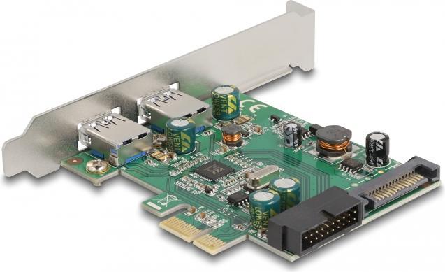 Image du produit Delock Carte PCI Express x1 vers 2 x externe USB 3.2 Gen 1 type A + 1 x interne USB 19 broches mâle