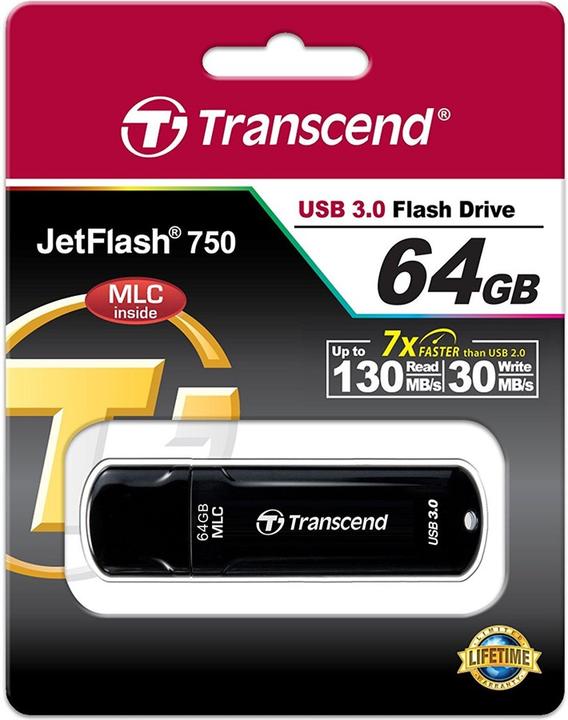 Actual product image Transcend 64GB JETFLASH 750, USB 3.0 (64 GB, USB-A, USB 3.1)