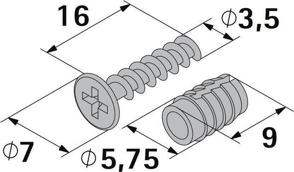 Image du produit Hettich Spreizmuffe m. Topfbefestigungsschraube fr Scharniere, 5mm / 3,5 x 13 mm, 40 Stck (40 pcs)