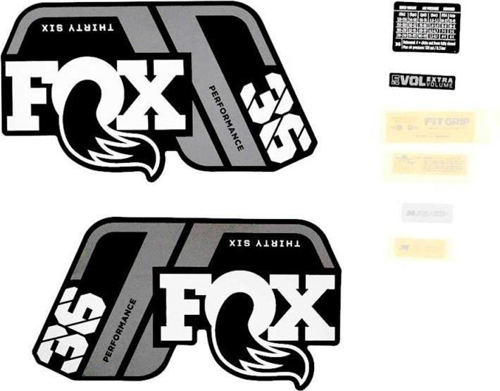 Fox Decal Kit: 2021, 36, P-S, Gray Logo, Matte Black Fork FK