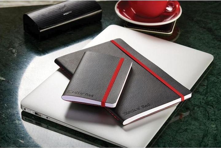 Actual product image Oxford Black n' Red A5 Soft Cover Casebound Business Journal Ruled & Numbered 144 Page Black (A5, Lined, Soft cover)