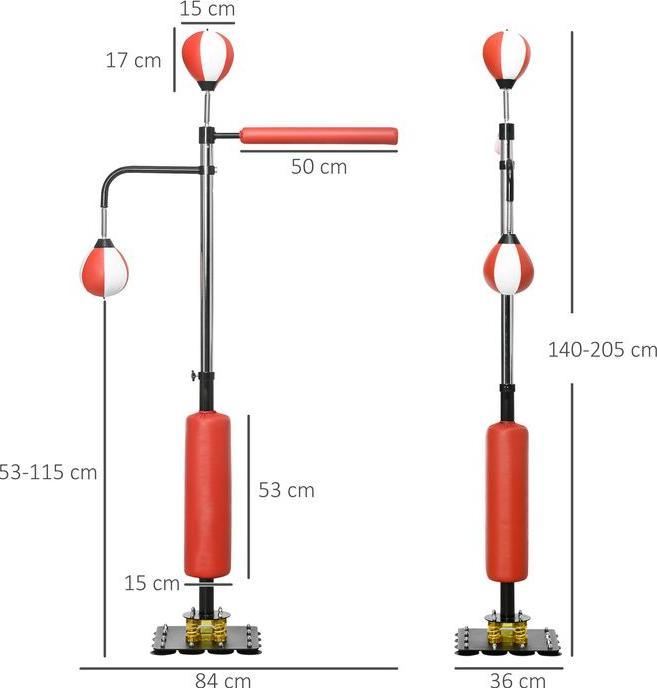 Produktbild Swisshandel24 Standbox Freistehender Boxsack 140-205cm höhenverstellbarer Standbox-Trainer mit 2 Speedbällen Refle (84 cm)