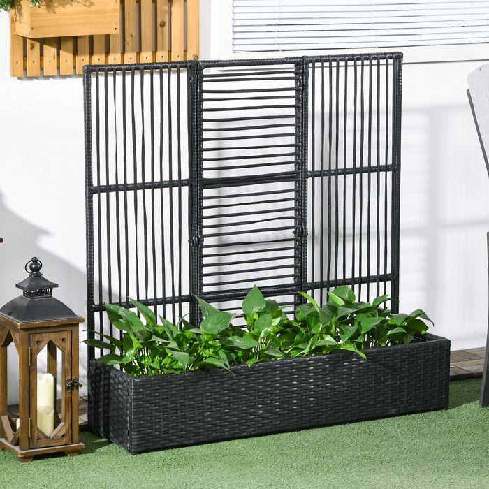 Image du produit Swisshandel24 Lit surélevé en polyrotane avec treillis, bac à fleurs, bac à plantes, parterre de fleurs, noir