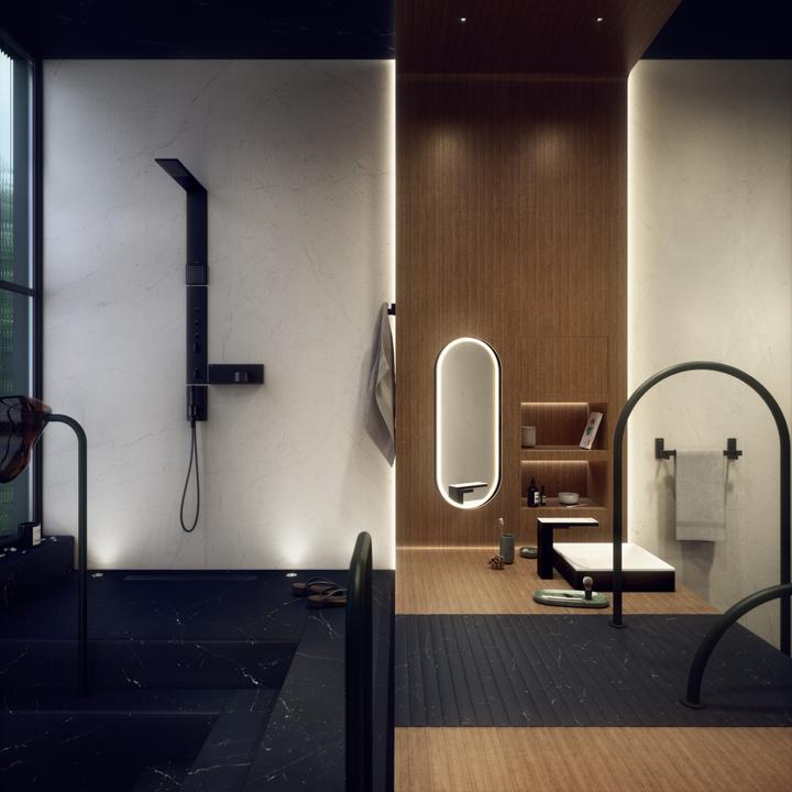 Image du produit hansgrohe AXOR ShowerComposition Panneau de douche, avec thermostat, douche de tête 110/220, douche