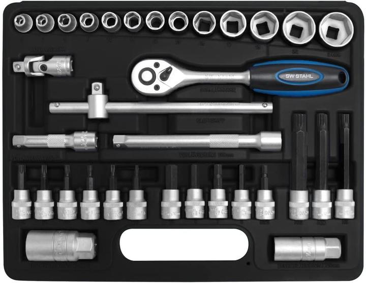 Produktbild SW-Stahl 06520L Steckschlüsselsatz 3/8 Zoll 34-teilig I Ratschenkasten I Knarrenkasten I Nusskasten (3/8")