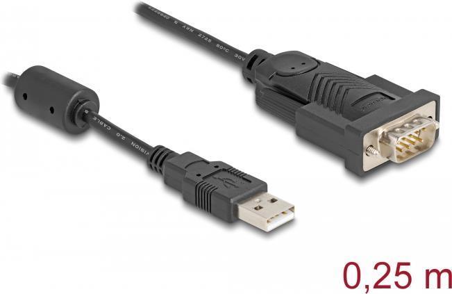 Produktbild Delock Adapter USB 2.0 Typ-A zu 1 x Seriell RS-232 D-Sub 9 Pin Stecker mit Ferritkern 0,25 m (0.25 m)