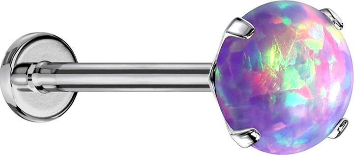 Star Piercing Micro Threadless Labret silber Opal violett gefasst (Titan G23, ohne Messing)