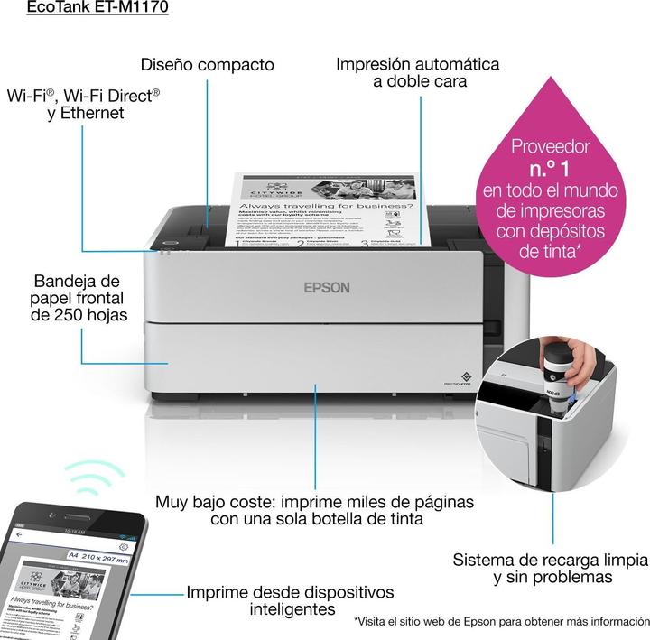 Image du produit Epson ET-M1170 EcoTank (Réservoir d'encre, Noir et blanc)