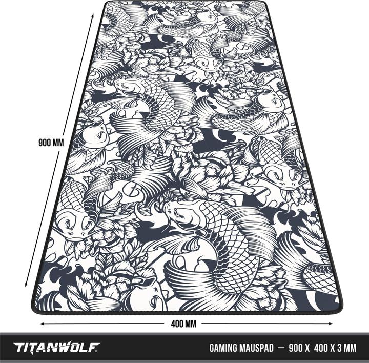 Actual product image Titanwolf Gaming Mouse Pad, 900 x 400mm XXL Mouse Mat, improves precision & speed, Koi Tattoo (XXL)