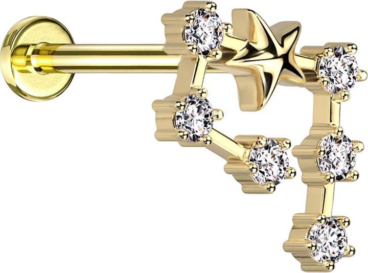 Star Piercing Micro Labret Innengewinde vergoldet Sternzeichen Wassermann mit Kristallen (Chirurgenstahl 316L, Messing)