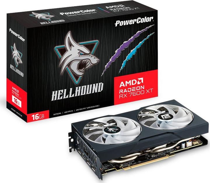 Immagine prodotto Powercolor Radeon RX 7600 XT Hellhound 16GB OC (RDNA 3, GDDR6, 3x DisplayPort, 1x HDMI 2.1) (16 GB)
