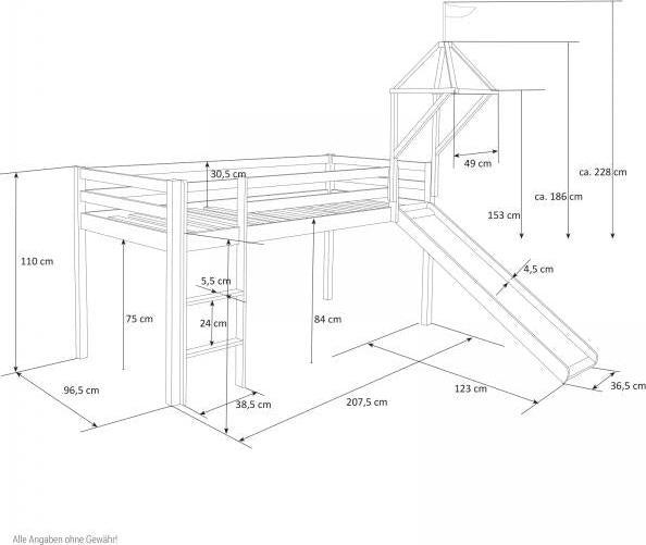 Actual product image Homestyle4u Loft bed with slide and tower (90 x 200 cm)