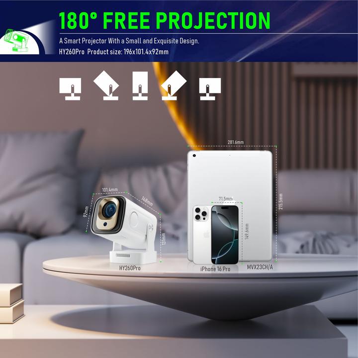 Actual product image PhoneLook Smart Projektor HY260 Pro Heimkino 200 ANSI Lumen Android (Wi-Fi, Bluetooth, HDMI, integrierte Apps) (200 lm)