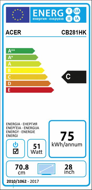 Etichetta energetica Acer CB281HKbmjdprx (3840 x 2160 pixel, 28")