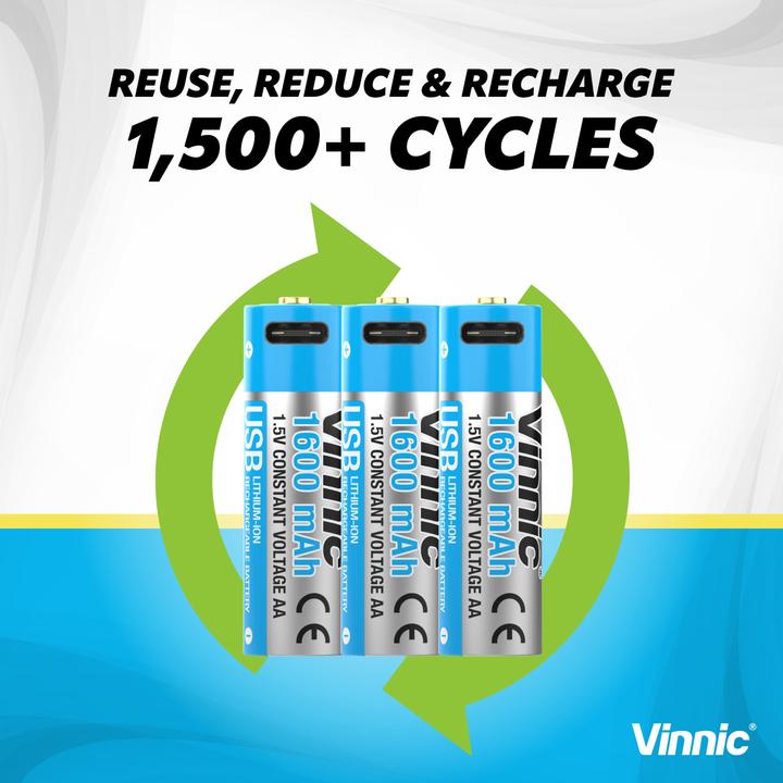 Actual product image Vinnic Rechargeable Battery AA USB-C 1600mAh 4pcs incl. Case&Charging Cable (4 pcs., AA, 1600 mAh)