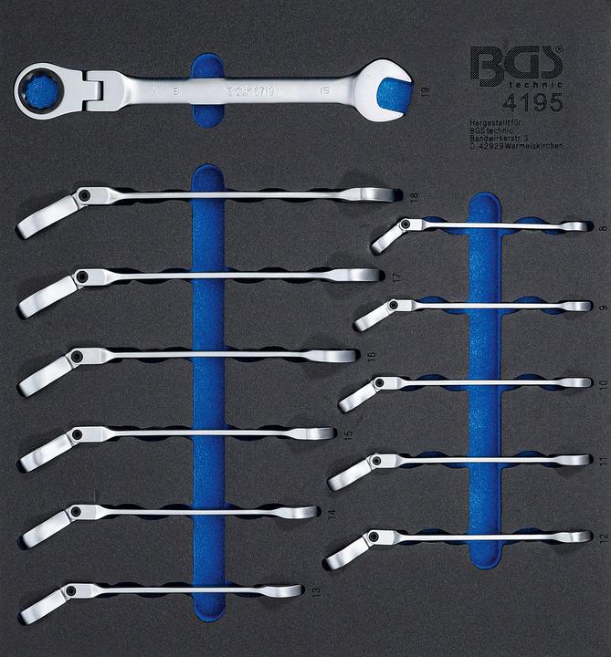 BGS Tool Tray 2/3: Ratchet Combination Wrench Set adjustable 8 - 19 mm 12 pcs.