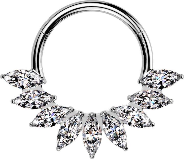 Star Piercing Micro Segmentring klappbar silber ovale Kristalle silber (Titan G23, ohne Messing)