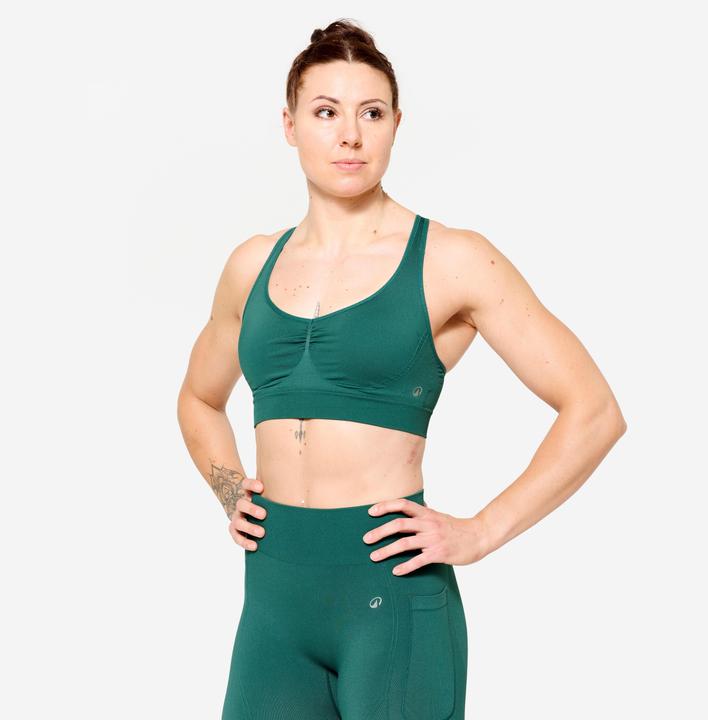 Actual product image Decathlon Sport-Bustier Damen gekreuzte Träger leichter Halt - türkis (S)