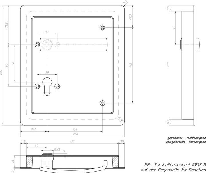 Produktbild Ogro Einlass-Flachdrückergarnituren 8937B, Tiefe 23 mm (Türgriff)