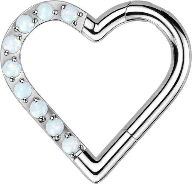 Immagine prodotto Star Piercing Anello a micro segmenti con cuore d'argento incernierato su un lato e opali bianchi (senza ottone, Titanio G23)