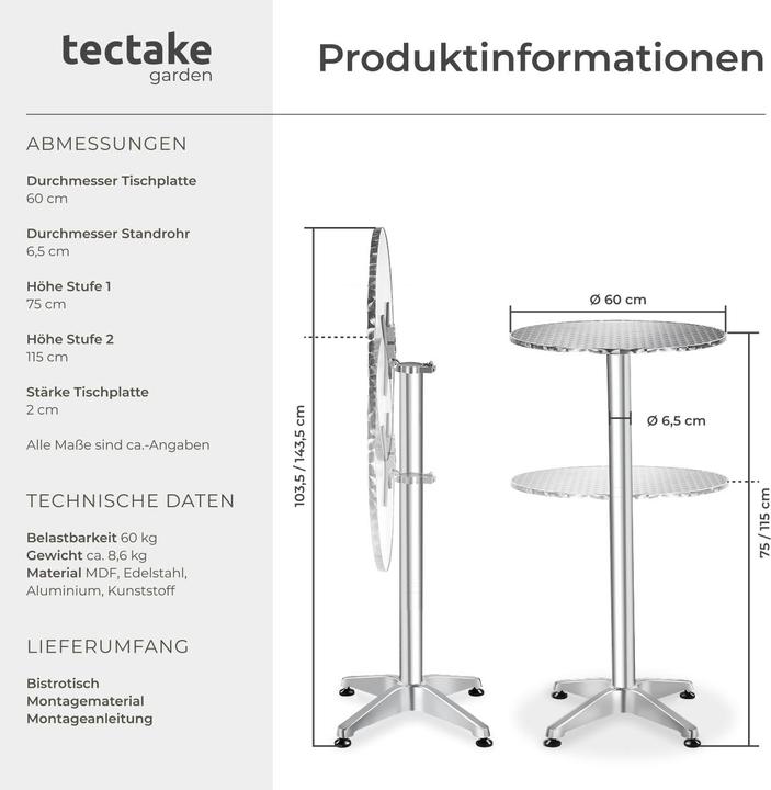 Immagine prodotto tectake tavolo da bistrot (Ø 60 x 114 cm)