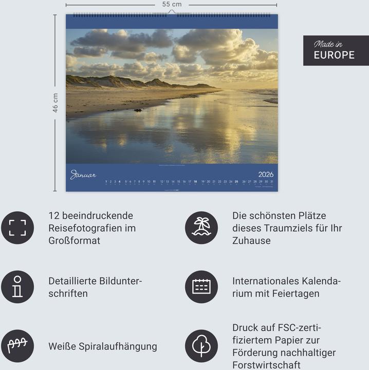 Produktbild Nordsee Kalender 2026 (55 x 46 cm, Harter Einband, Deutsch)