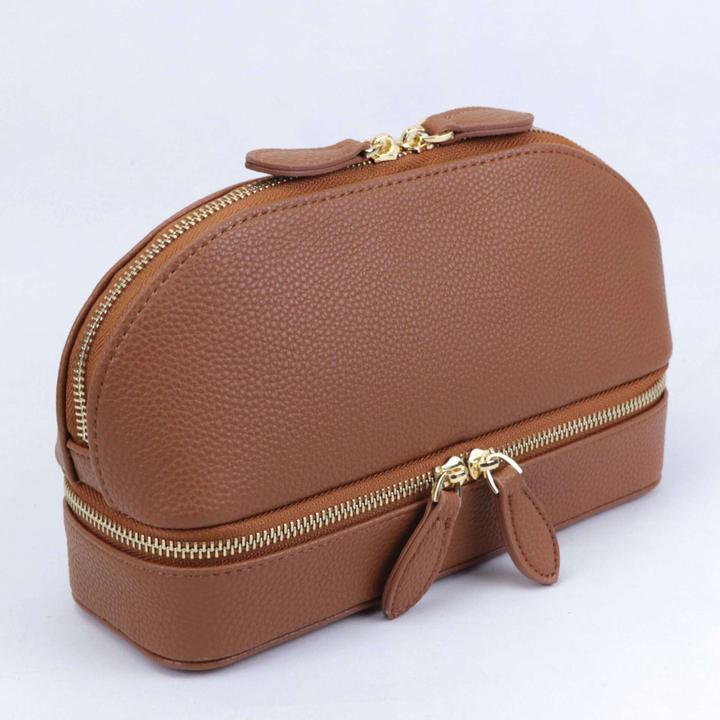 Only-Bags.Store Grosse Kapazität Double Layer Makeup Tasche, Schmuck-Box solide Farbe PU-Leder modische Shell-Typ