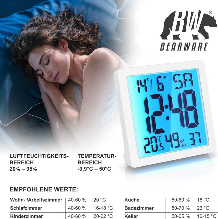 Immagine prodotto Bearware Wecker digital für zuhause & unterwegs, Licht, Temperatur Luftfeuchtigkeit, Datum, Schlummerfunktion