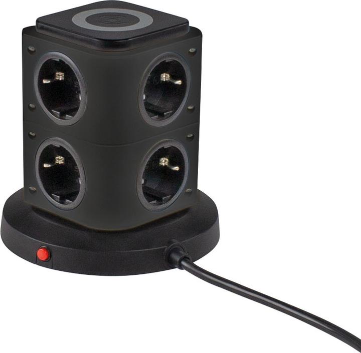 Produktbild As - Schwabe Steckdosentower mit Induktionsladefläche und USB Port (11 x, CEE 7/3, USB, 2 m)