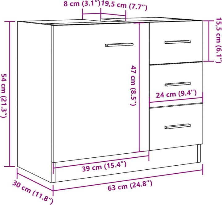 Actual product image VidaXL Waschbeckenschrank (63 x 30 x 54 cm)