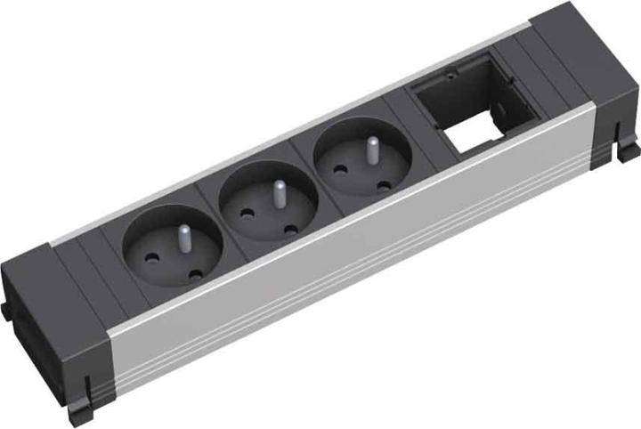 Actual product image Bachmann CONFERENCE - 3 AC outputs - Indoor - Type E - Aluminum - Black - 260 mm (3 x, CEE 7/5, CEE 7/3)