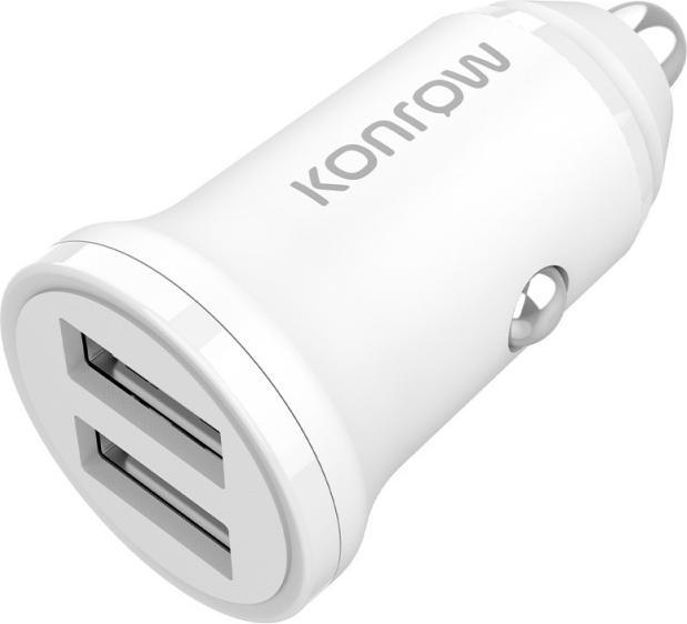 Actual product image Konrow KCC12AAW - Cigar Lighter Adapter 2 USB A Ports - 12W Fast Charge, White (Compatible, B