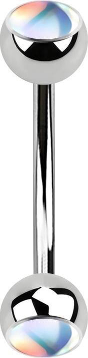 Star Piercing Micro Banane silber mit zwei Kugeln irisierend weiss (Chirurgenstahl 316L)