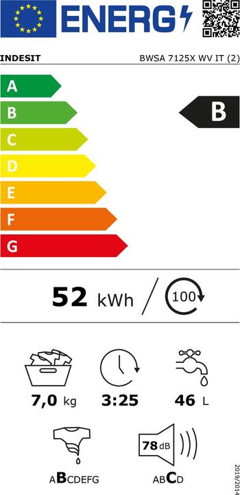 Energie-Label Indesit BWSA 7125X WV DE Frontlader-Waschmaschine 7 kg 1200 U/min B Weiss (7 kg, Links)