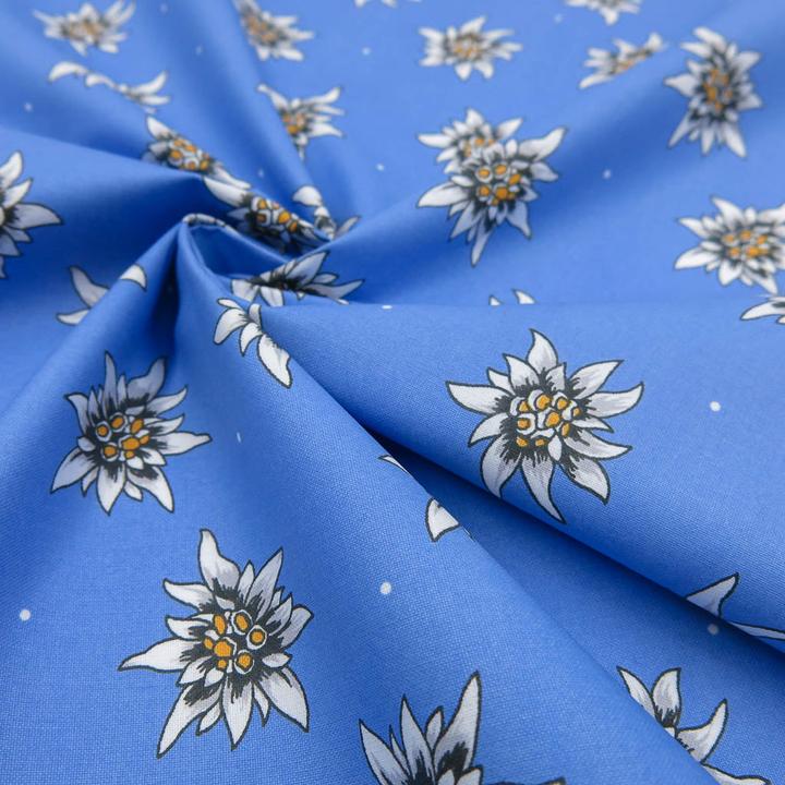 Produktbild Stoffrestposten Beschichtete Baumwolle - Edelweiss auf Blau