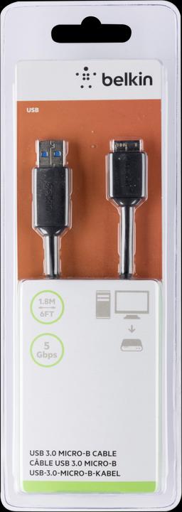 Image du produit Belkin Câble USB 3.0 Micro-B vers USB-A, série Pro, 1,8 (1.80 m, USB 3.0)