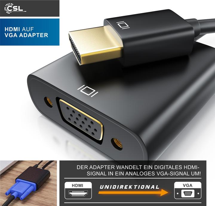 Image du produit CSL Adaptateur HDMI vers VGA, jack 3,5mm audio & vidéo, 10 cm, câble convertisseur 1080p, numérique (VGA, 20 cm)
