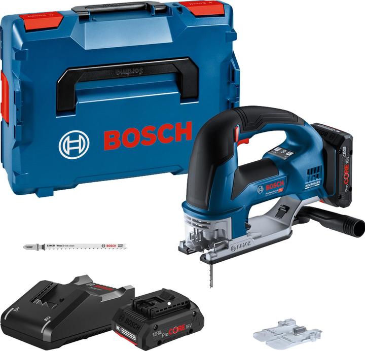 1 x Stichsägeblatt T 308 BP, 2 x Akku ProCORE18V 4.0Ah, Schnellladegerät GAL 18V-40 Professional, 1 x Stichsägeblatt T 144 DP, L-BOXX 136, Precision for Wood, GST 18 V-155 BC