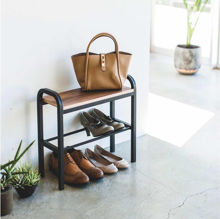 Actual product image Yamazaki Shoe rack with wooden shelf TOWER