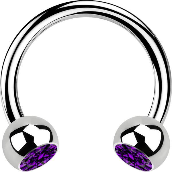Image du produit Star Piercing Micro Circular Barbell argent avec deux boules de cristal violet (Acier chirurgical 316L, sans laiton)